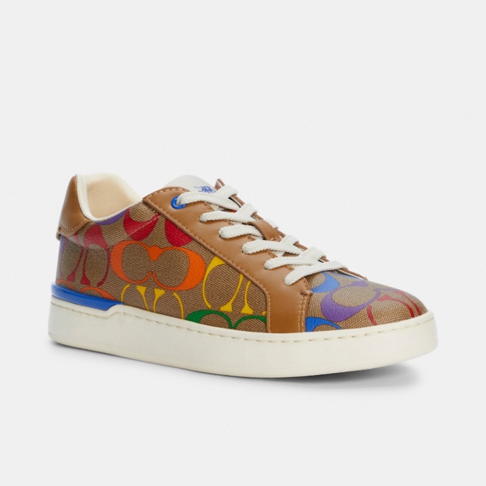 CLIP LOW TOP SNEAKER IN RAINBOW SIGNATURE CANVAS